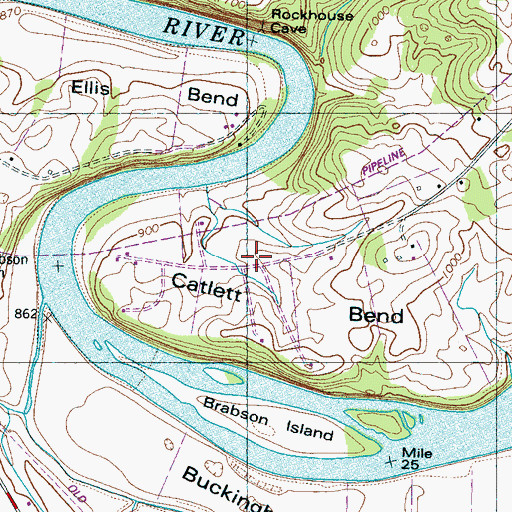Topographic Map of Catlett Bend, TN