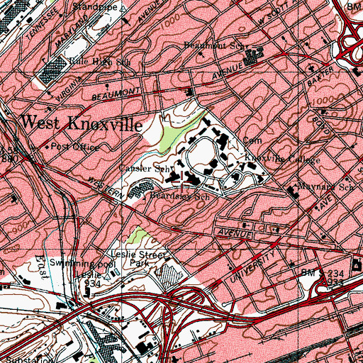 Topographic Map of Causier School, TN