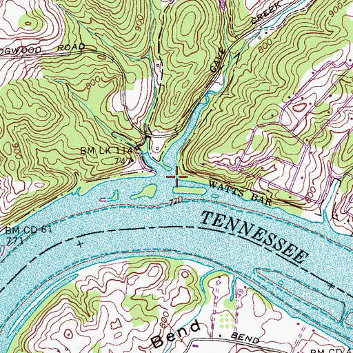 Topographic Map of Cave Creek, TN