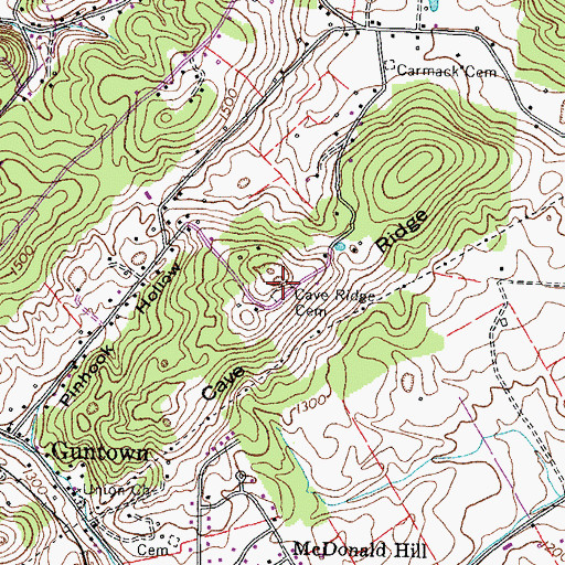 Topographic Map of Cave Ridge Cemetery, TN