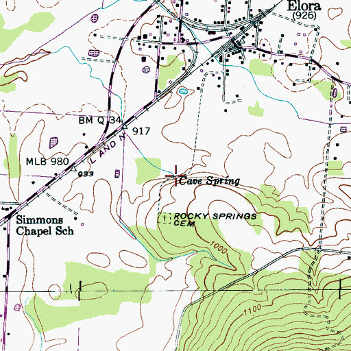Topographic Map of Cave Spring, TN