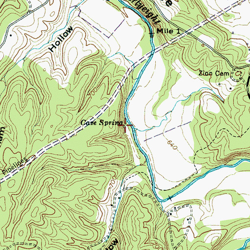 Topographic Map of Cave Spring, TN