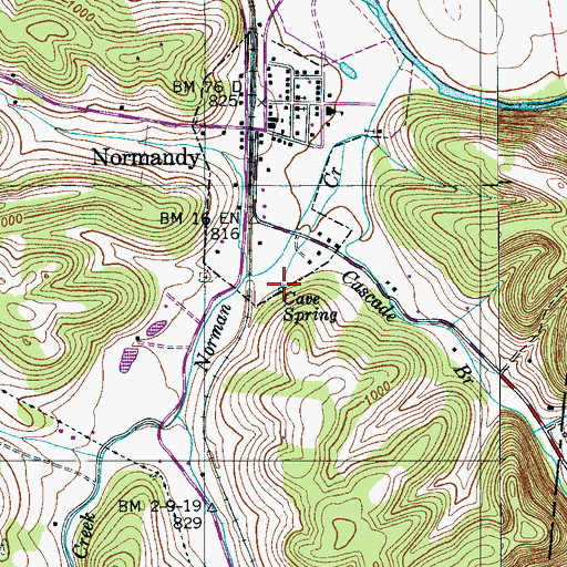 Topographic Map of Cave Spring, TN