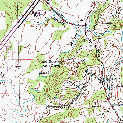 Topographic Map of Cave Spring, TN