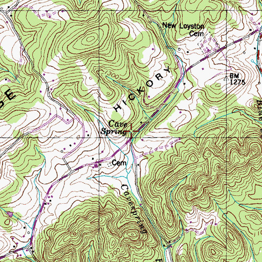 Topographic Map of Cave Spring, TN