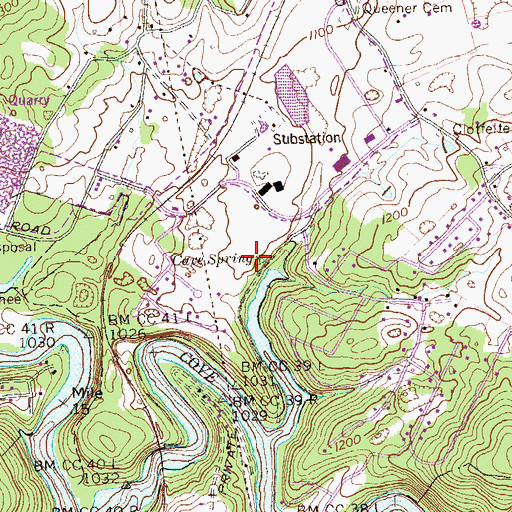 Topographic Map of Cave Spring, TN