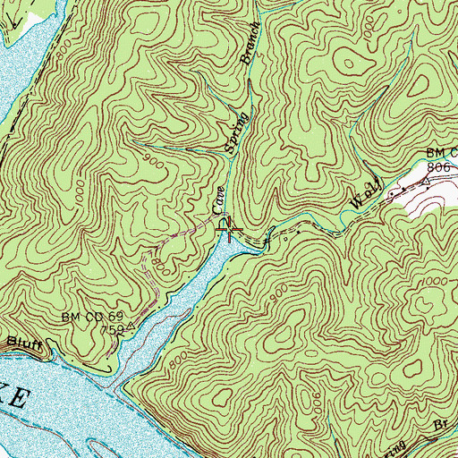 Topographic Map of Cave Spring Branch, TN