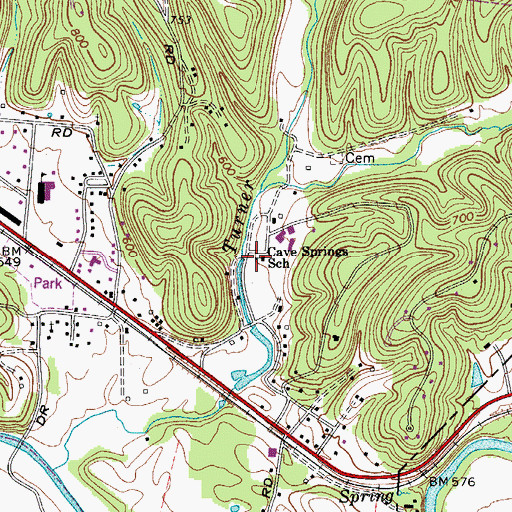 Topographic Map of Cave Springs School, TN