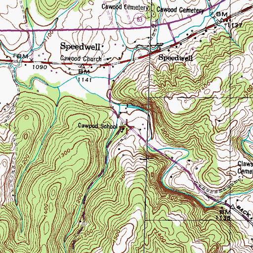 Topographic Map of Cawood School, TN