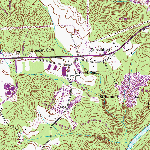 Topographic Map of Cecil Cemetery, TN