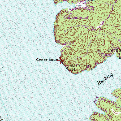 Topographic Map of Cedar Bluff, TN