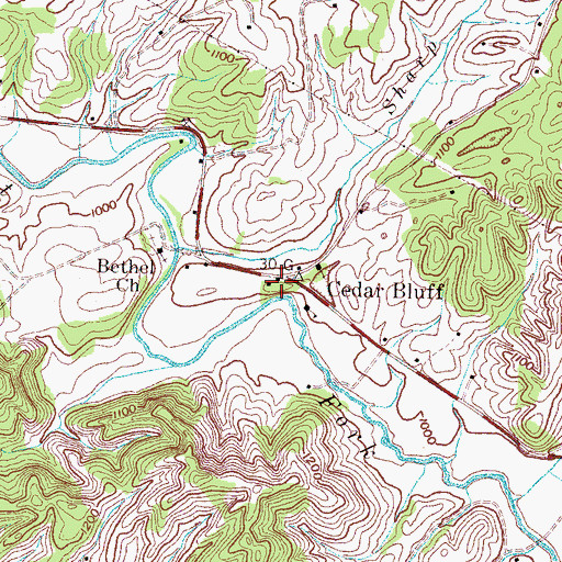 Topographic Map of Cedar Bluff, TN