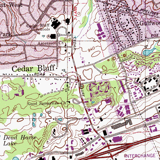 Topographic Map of Cedar Bluff, TN