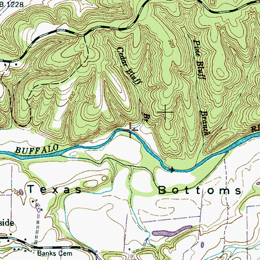 Topographic Map of Cedar Bluff Branch, TN