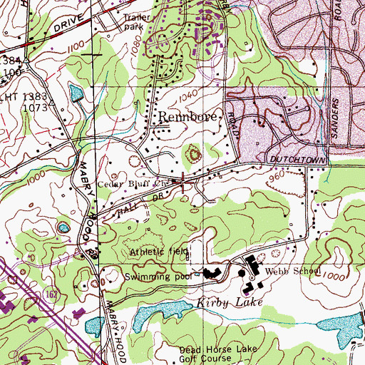 Topographic Map of Cedar Bluff Church, TN