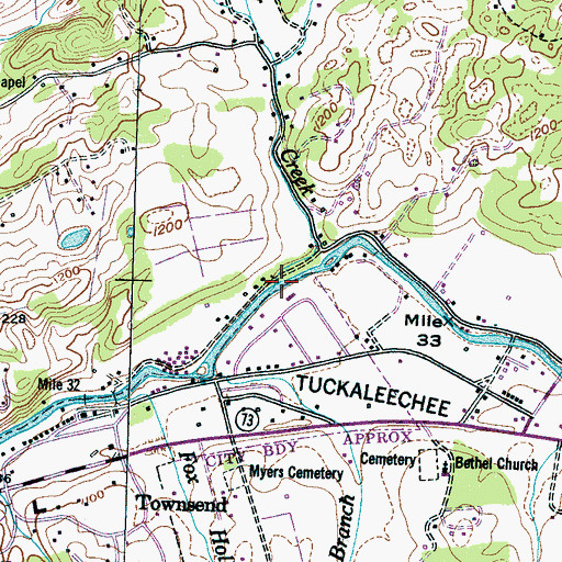 Topographic Map of Cedar Creek, TN