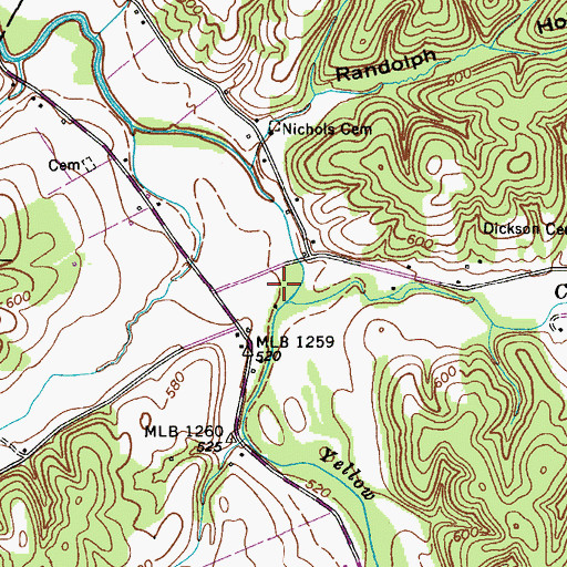 Topographic Map of Cedar Creek, TN