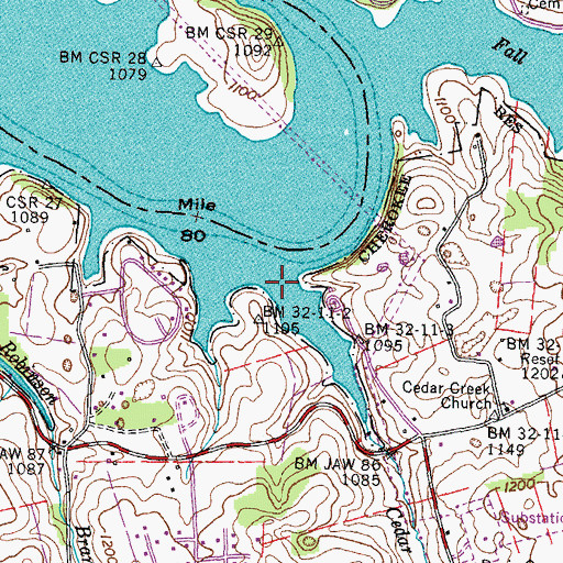 Topographic Map of Cedar Creek, TN