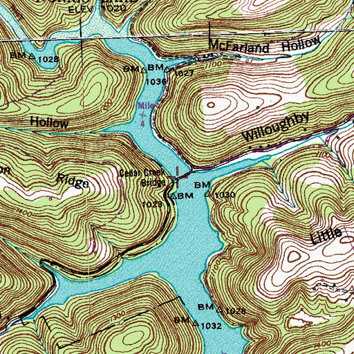 Topographic Map of Cedar Creek Bridge, TN