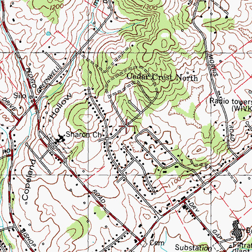 Topographic Map of Cedar Crest North, TN