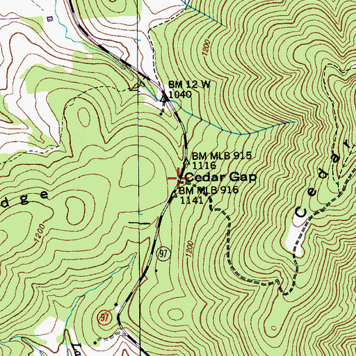Topographic Map of Cedar Gap, TN