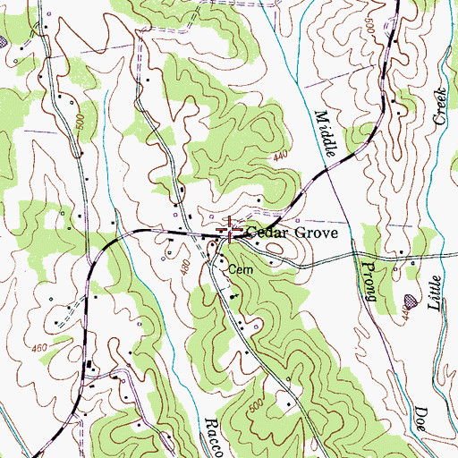 Topographic Map of Cedar Grove, TN