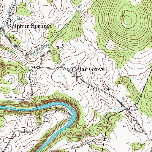 Topographic Map of Cedar Grove, TN