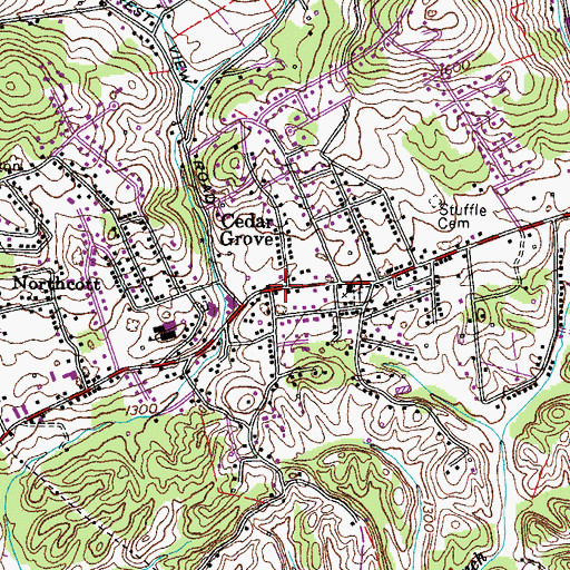 Topographic Map of Cedar Grove, TN