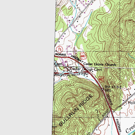 Topographic Map of Cedar Grove Cemetery, TN