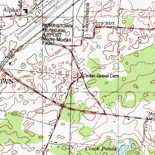 Topographic Map of Cedar Grove Cemetery, TN