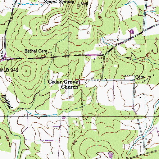 Topographic Map of Cedar Grove Church, TN
