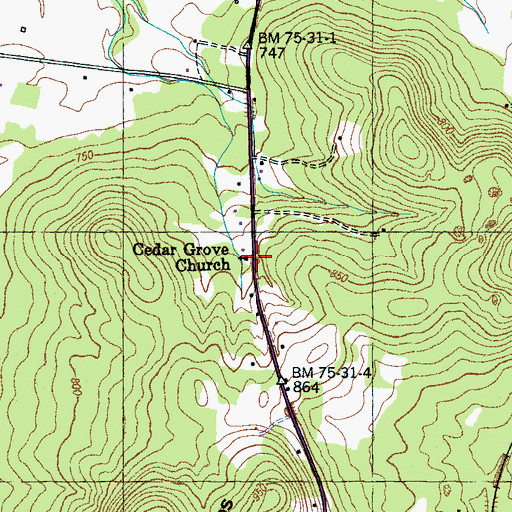 Topographic Map of Cedar Grove Church, TN