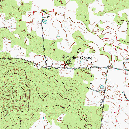 Topographic Map of Cedar Grove Church, TN