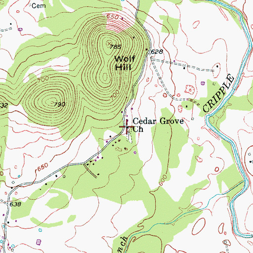 Topographic Map of Cedar Grove Church, TN