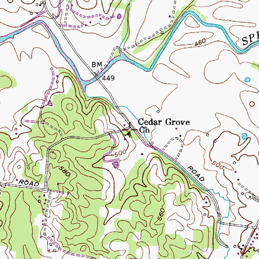Topographic Map of Cedar Grove Church, TN