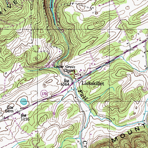 Topographic Map of Cedar Grove Church, TN
