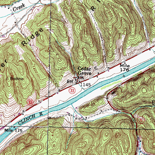 Topographic Map of Cedar Grove Church, TN