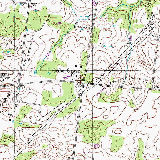 Topographic Map of Cedar Grove Church, TN