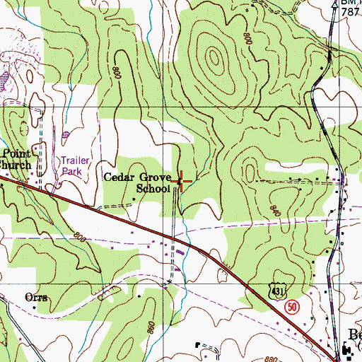 Topographic Map of Cedar Grove School, TN