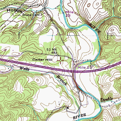 Topographic Map of Cedar Hill, TN