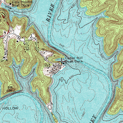 Topographic Map of Cedar Hill Boat Dock, TN