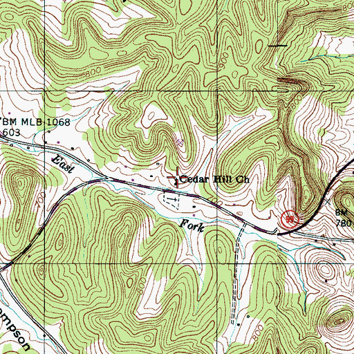 Topographic Map of Cedar Hill Church, TN