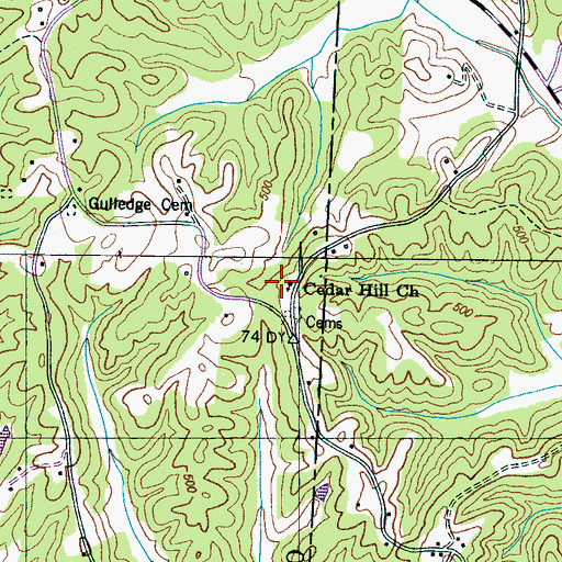 Topographic Map of Cedar Hill Church, TN