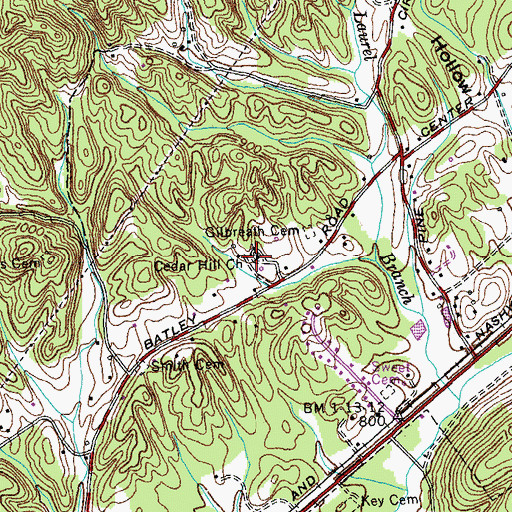 Topographic Map of Cedar Hill Church, TN