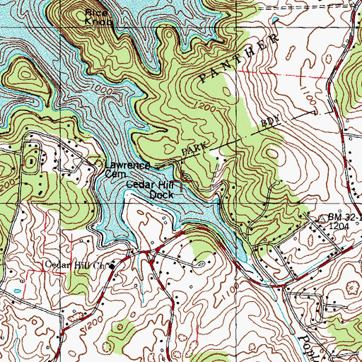 Topographic Map of Cedar Hill Dock, TN