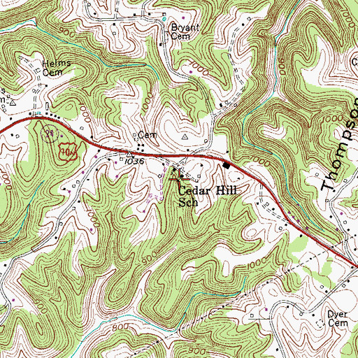 Topographic Map of Cedar Hill School, TN