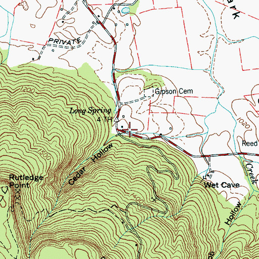 Topographic Map of Cedar Hollow, TN