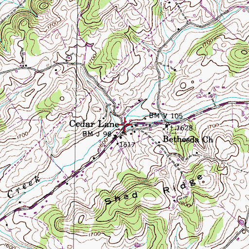 Topographic Map of Cedar Lane, TN