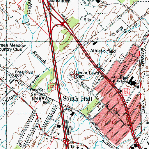 Topographic Map of Cedar Lawn Cemetery, TN