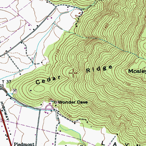 Topographic Map of Cedar Ridge, TN